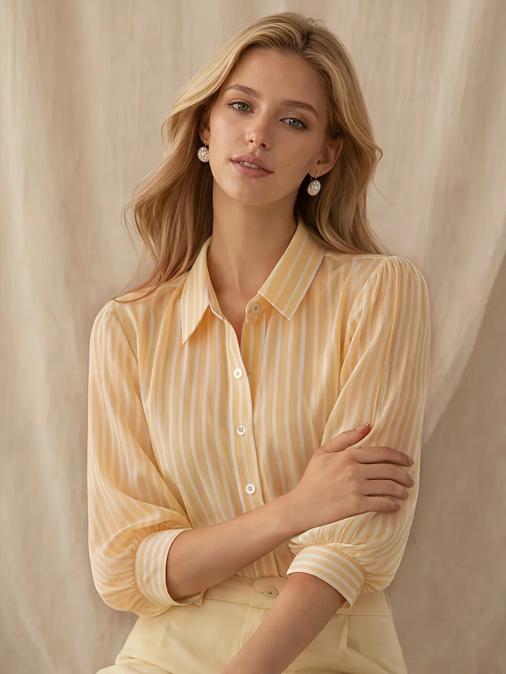 Rosalinda | Women's Striped Puff Sleeve Top-Omni Prime Goods