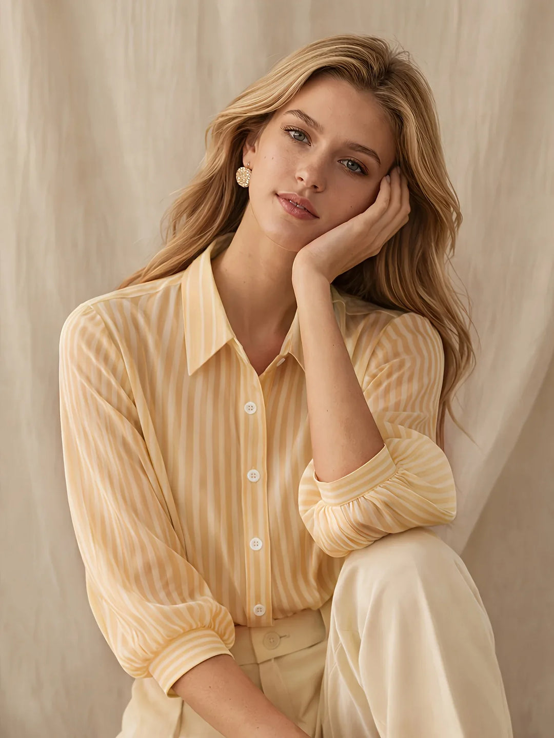 Rosalinda | Women's Striped Puff Sleeve Top-Omni Prime Goods