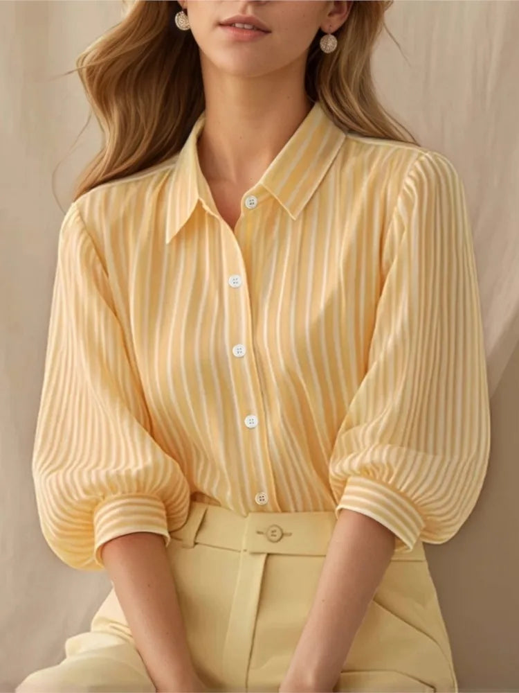 Rosalinda | Women's Striped Puff Sleeve Top-Omni Prime Goods