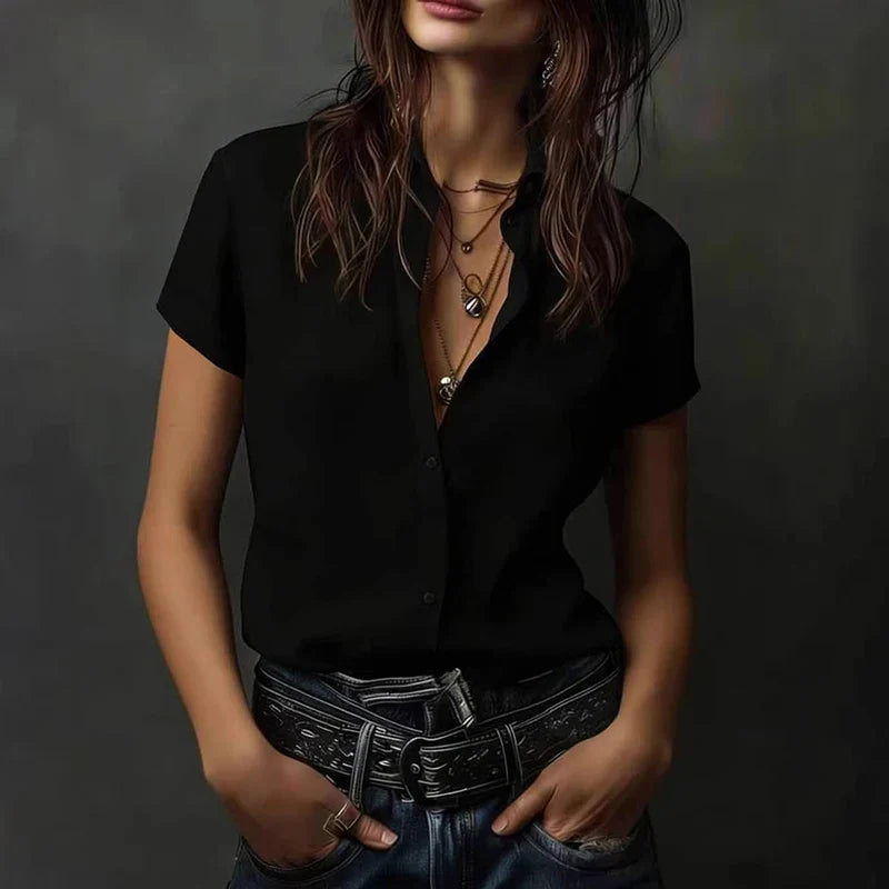Roselyn | Women's V Neck Short Sleeve Blouse-Omni Prime Goods