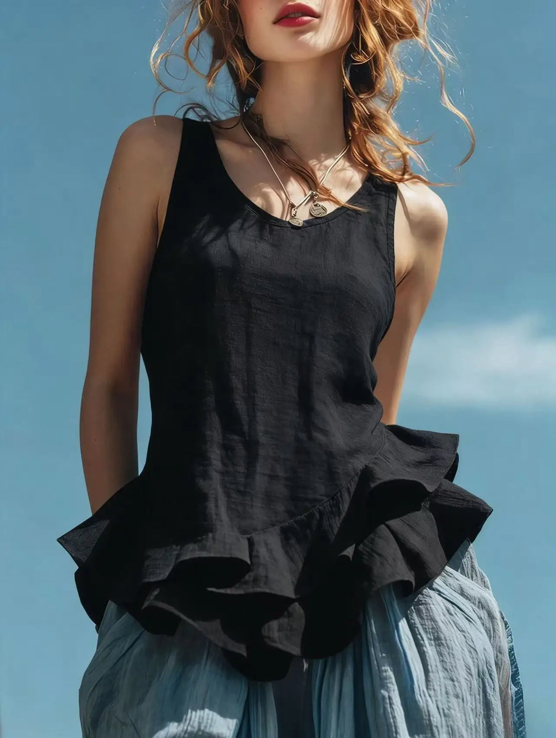 Ruby | Women's Ruffle Hem Tank Top-Omni Prime Goods