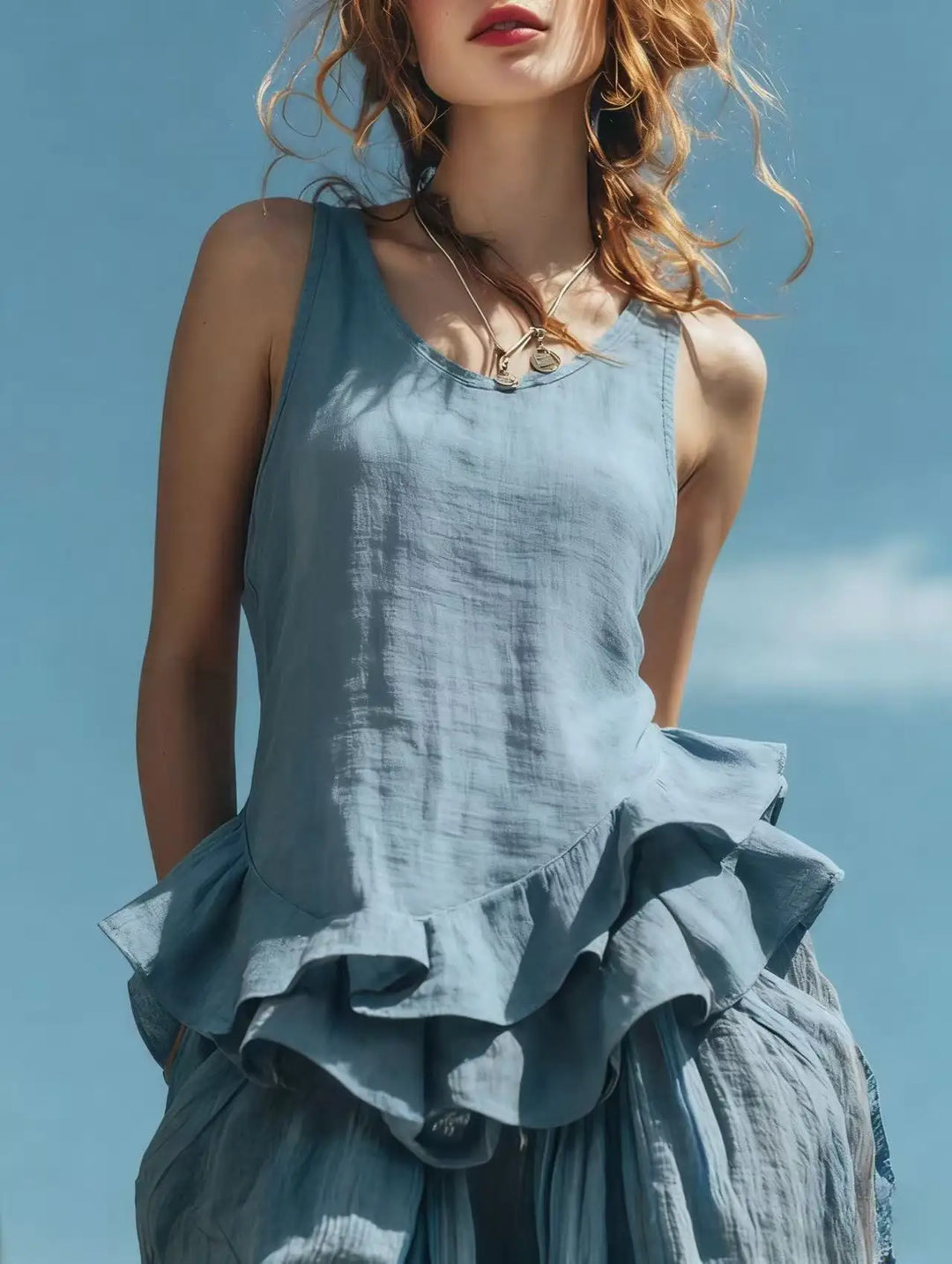 Ruby | Women's Ruffle Hem Tank Top-Omni Prime Goods