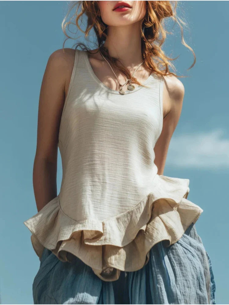 Ruby | Women's Ruffle Hem Tank Top-Omni Prime Goods