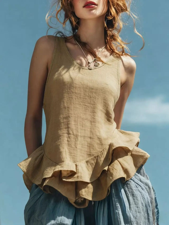 Ruby | Women's Ruffle Hem Tank Top-Omni Prime Goods