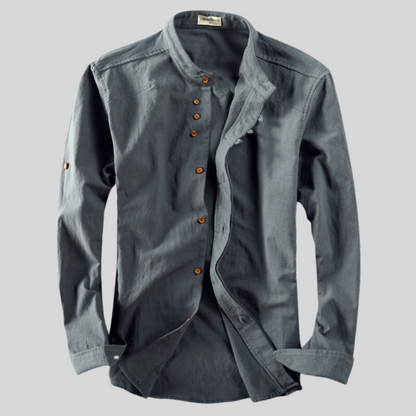 Rudy | Men's Casual Long Sleeve Band Collar Button-Down Shirt-Omni Prime Goods