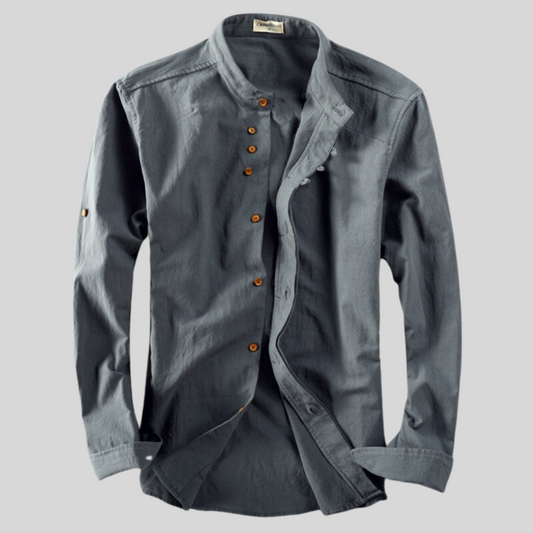 Rudy | Men's Casual Long Sleeve Band Collar Button-Down Shirt-Omni Prime Goods