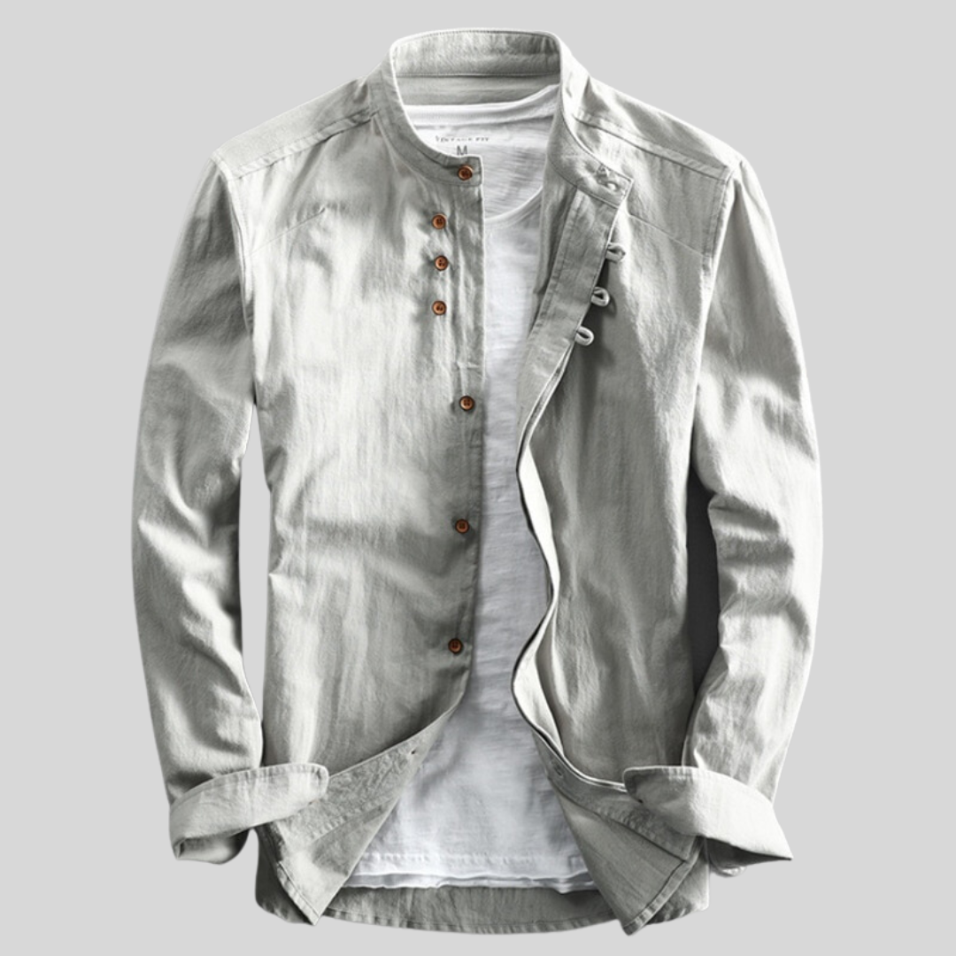 Rudy | Men's Casual Long Sleeve Band Collar Button-Down Shirt-Omni Prime Goods
