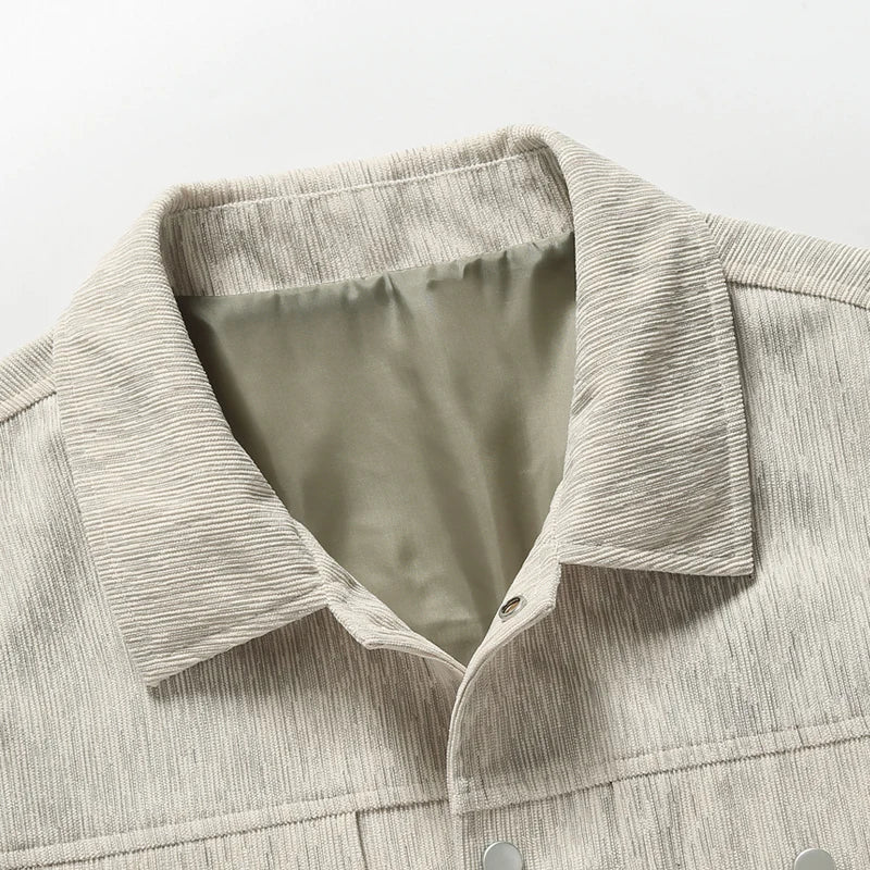 Men's Corduroy Casual Jacket with Turn-Down Collar and Pockets