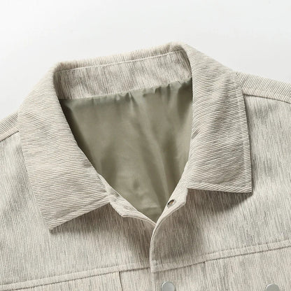 Men's Corduroy Casual Jacket with Turn-Down Collar and Pockets