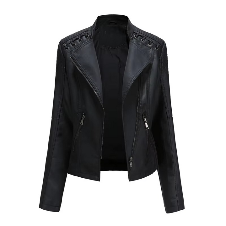 Women's PU Leather Motorcycle Jacket – Slim Fit, Zipper Closure, 12 Colors