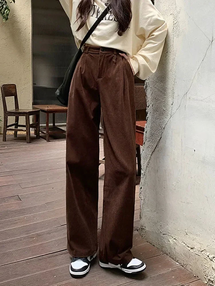 Women's High Waist Cozy Corduroy Trousers