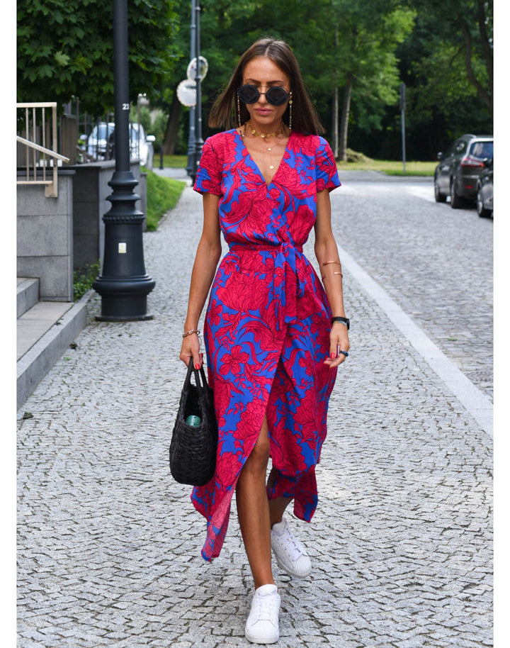 Marlene | Women's Floral V-Neck Wrap Midi Dress
