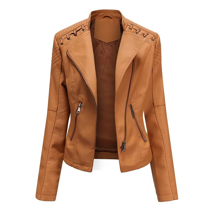 Women's PU Leather Motorcycle Jacket – Slim Fit, Zipper Closure, 12 Colors