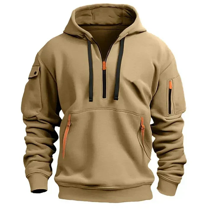Men's Sporty Hooded Sweatshirt with Half-Zip Design