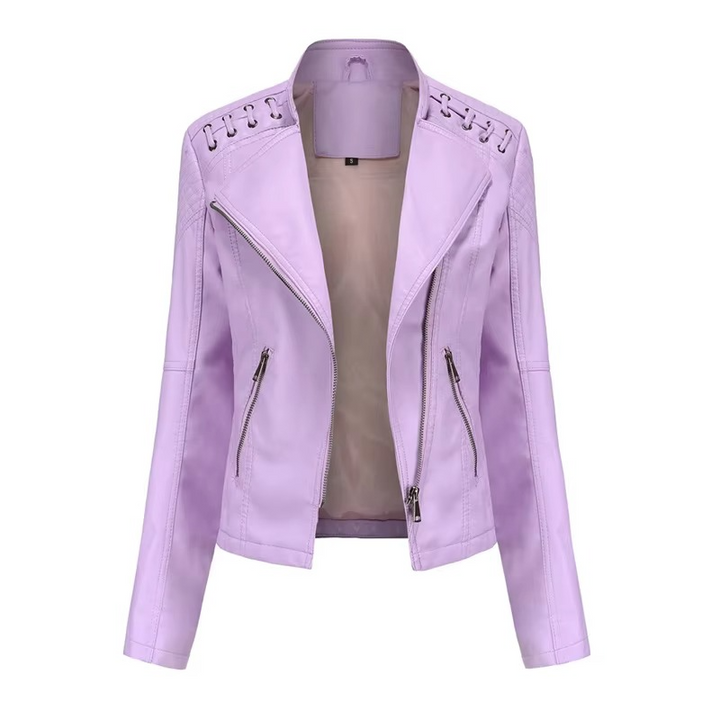 Women's PU Leather Motorcycle Jacket – Slim Fit, Zipper Closure, 12 Colors