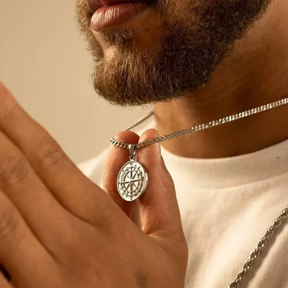 Stylish Steel Compass Pendant Necklace for Adventurers