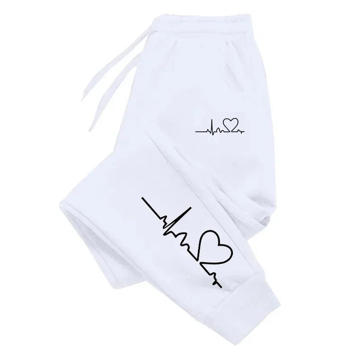 Women's Casual Heart Print Sweatpants for Fitness and Jogging