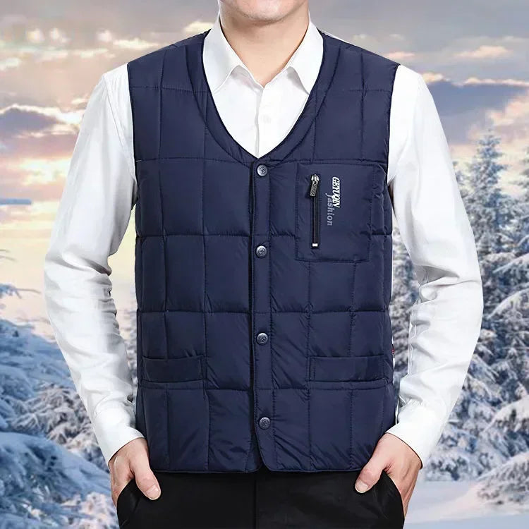 Men's Lightweight Down Vest - V Neck, Polyester Winter Jacket