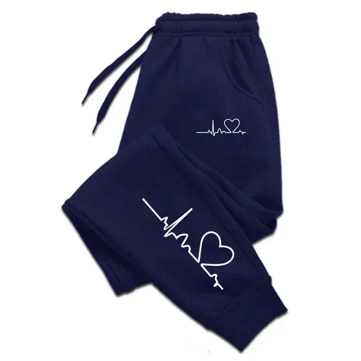 Women's Casual Heart Print Sweatpants for Fitness and Jogging