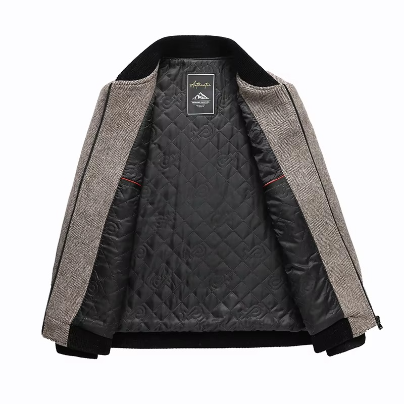 Men's Gray Wool Blend Jacket – Round Collar Business Casual Coat