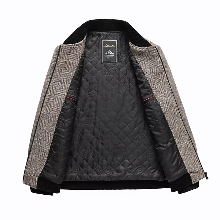 Men's Gray Wool Blend Jacket – Round Collar Business Casual Coat