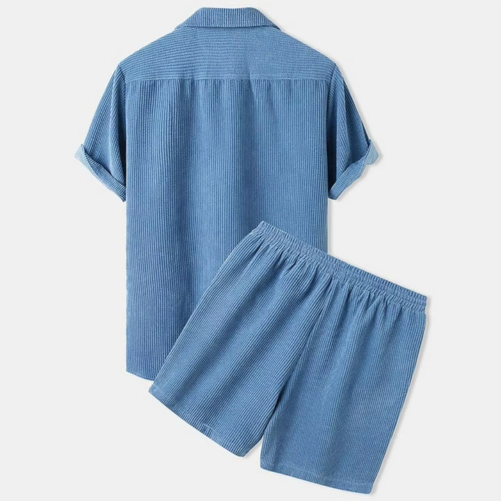 Men's Summer Corduroy 2-Piece Outfit – Short Sleeve Shirt & Shorts