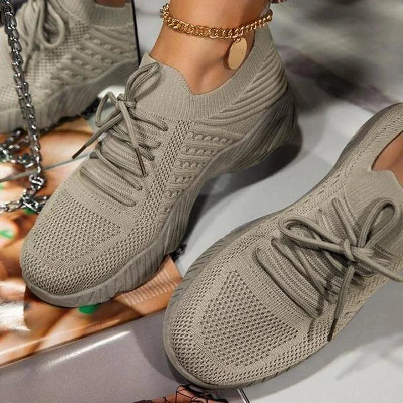 Nisha | Stylish Knit Lace-Up Sneakers for Women | Casual Footwear
