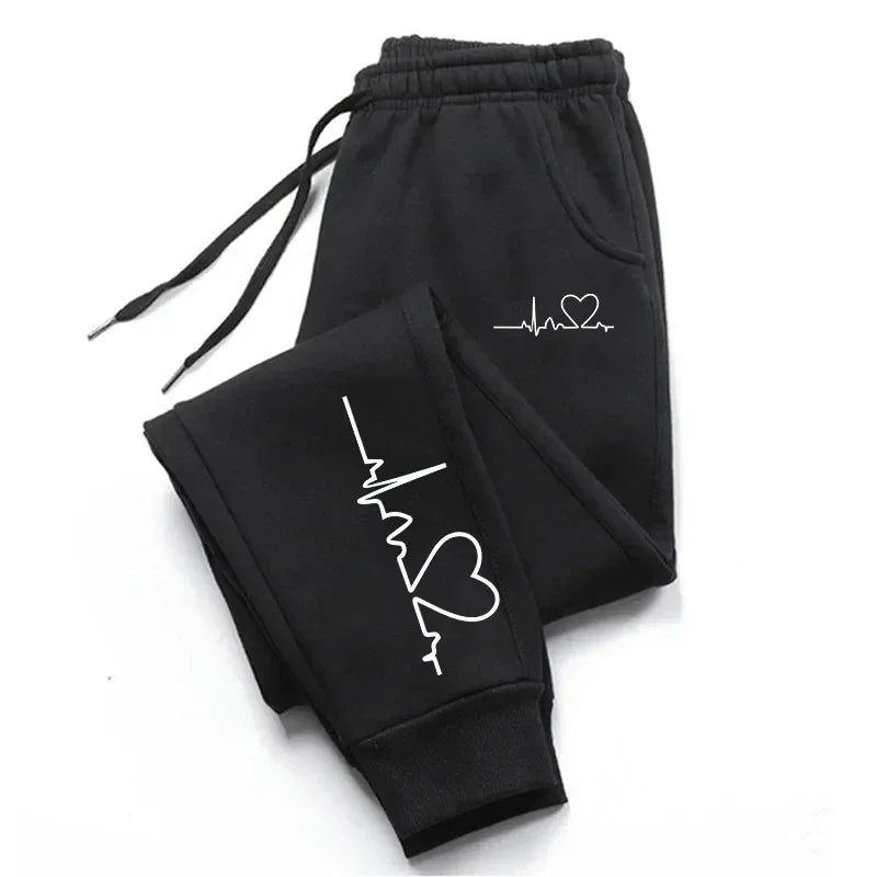 Women's Casual Heart Print Sweatpants for Fitness and Jogging