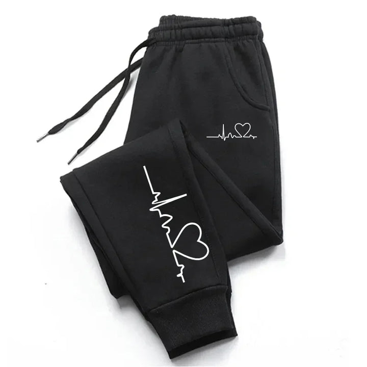 Women's Casual Heart Print Sweatpants for Fitness and Jogging