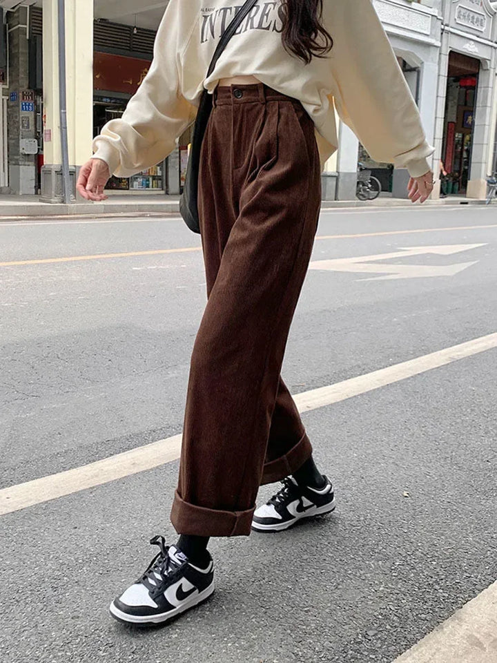 Women's High Waist Cozy Corduroy Trousers