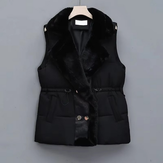 Women's Padded Vest with Suit Collar and Tailored Silhouette