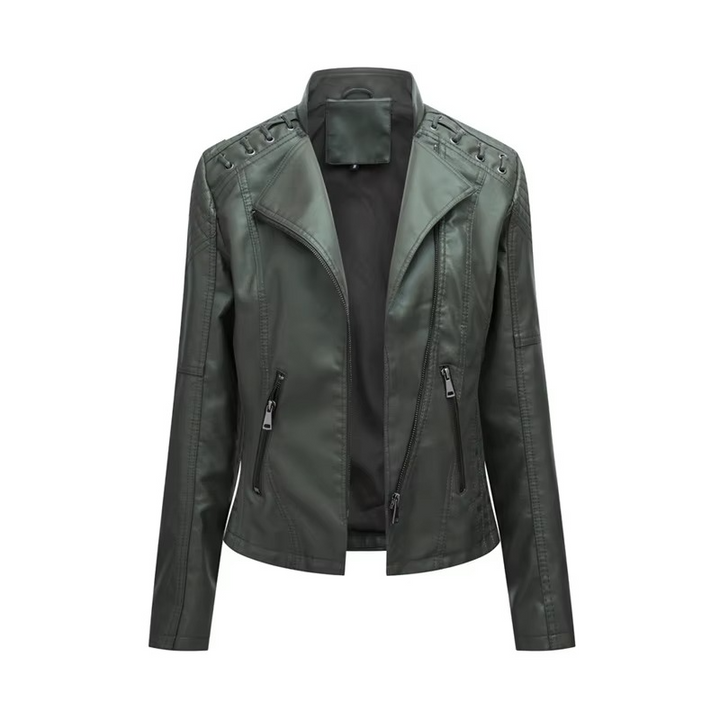 Women's PU Leather Motorcycle Jacket – Slim Fit, Zipper Closure, 12 Colors