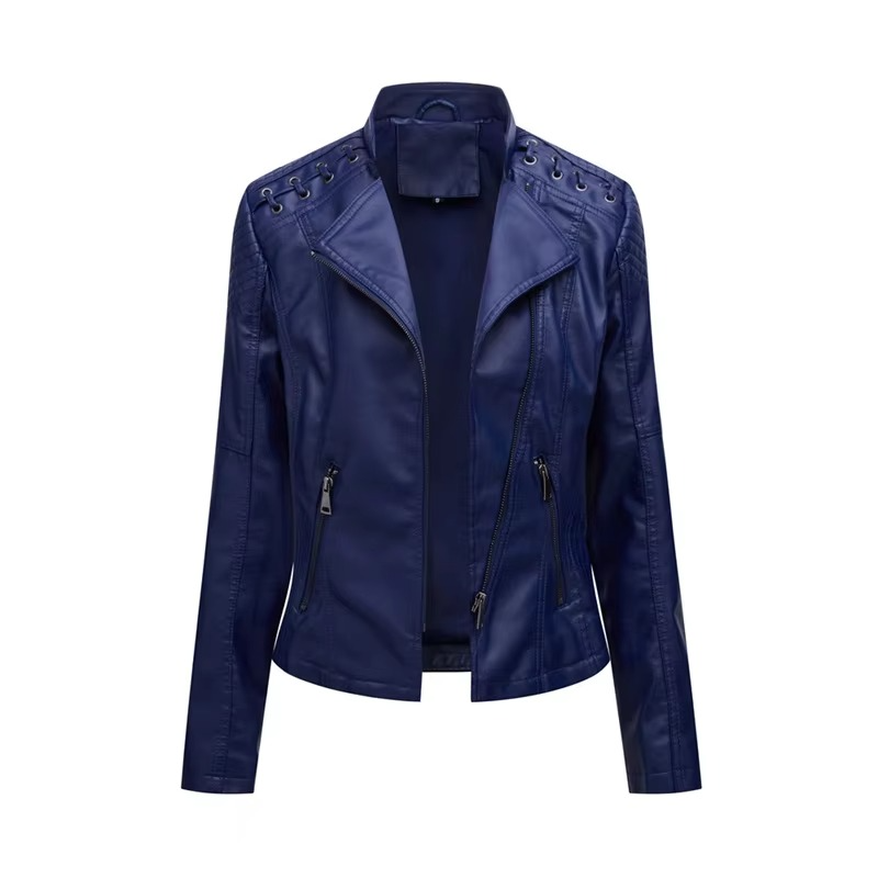 Women's PU Leather Motorcycle Jacket – Slim Fit, Zipper Closure, 12 Colors