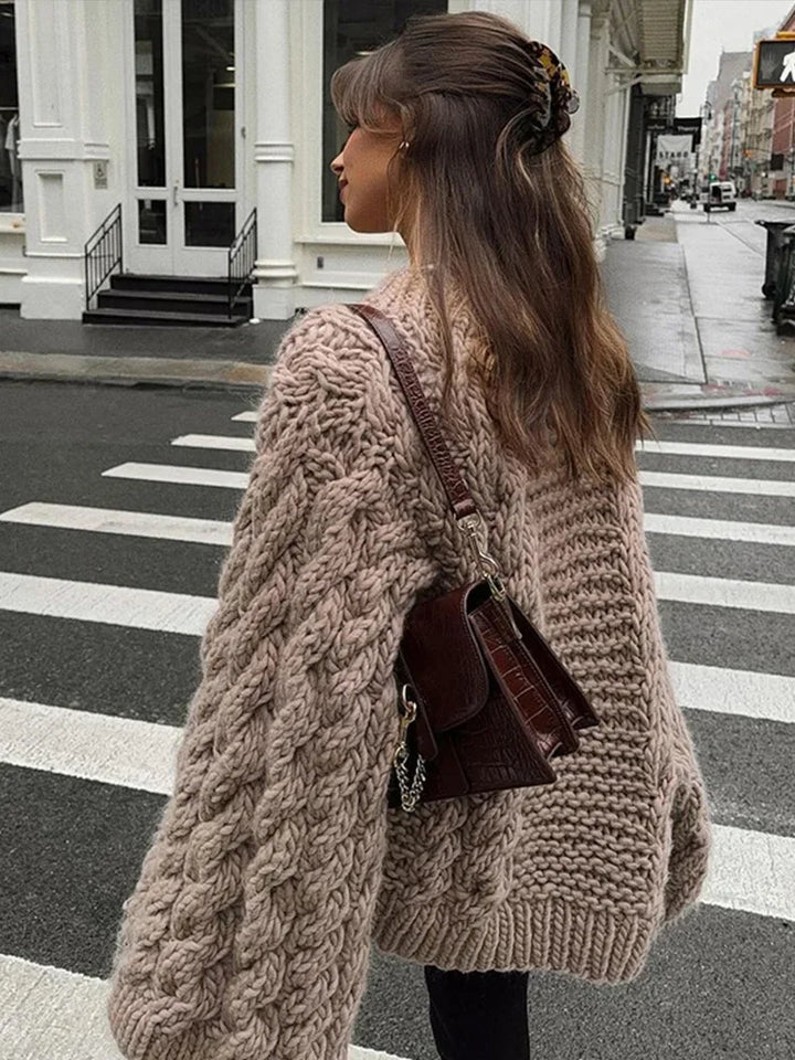 Women’s Oversized Knitted Sweater | Cable Knit with Balloon Sleeves
