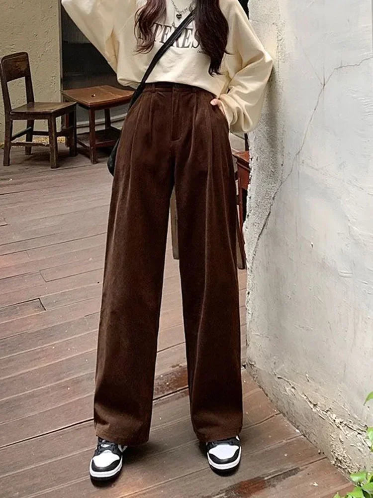Women's High Waist Cozy Corduroy Trousers