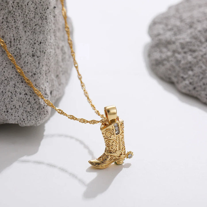 Cowgirl Boot Pendant Necklace for Western Style Accessories