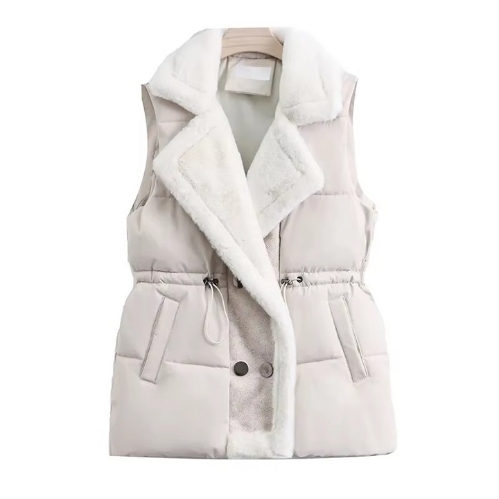 Women's Sleeveless Down Cotton Vest with Suit Collar for Fall/Winter
