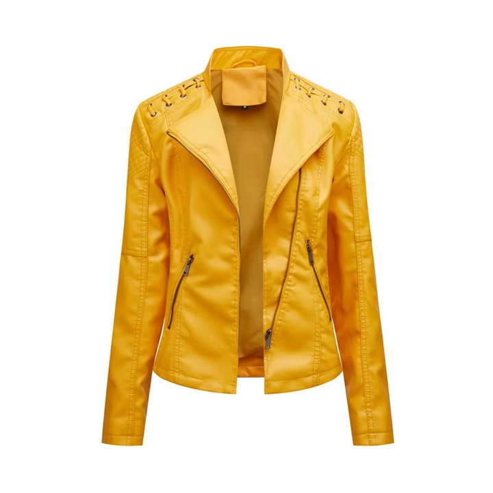 Women's PU Leather Motorcycle Jacket – Slim Fit, Zipper Closure, 12 Colors