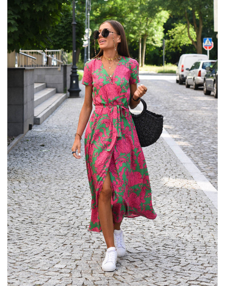 Marlene | Women's Floral V-Neck Wrap Midi Dress