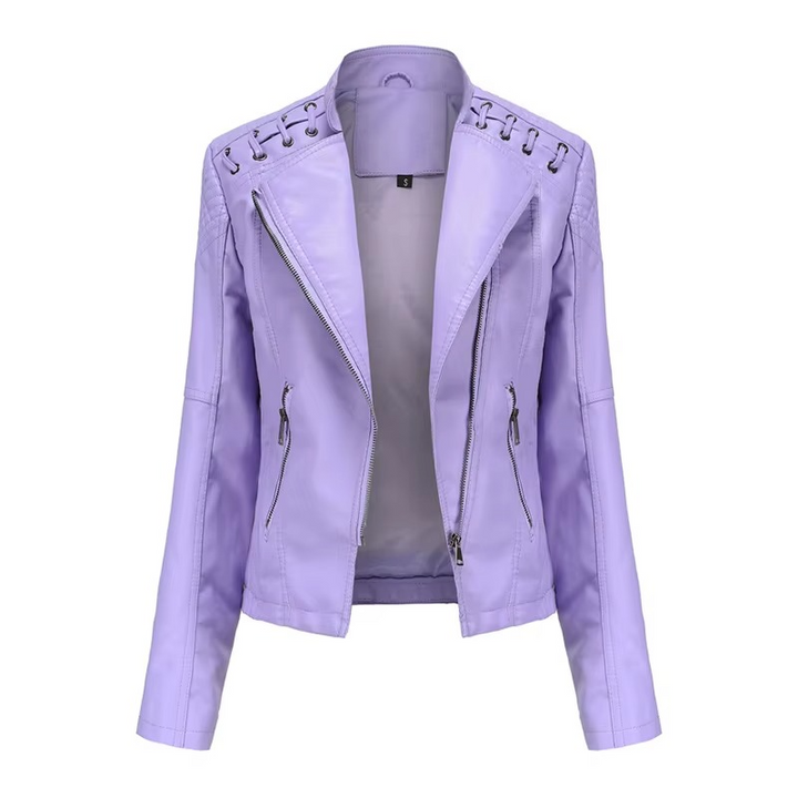 Women's PU Leather Motorcycle Jacket – Slim Fit, Zipper Closure, 12 Colors