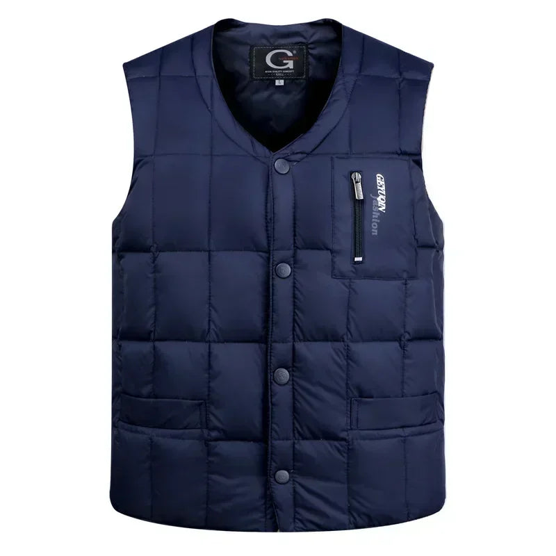 Men's Lightweight Down Vest - V Neck, Polyester Winter Jacket