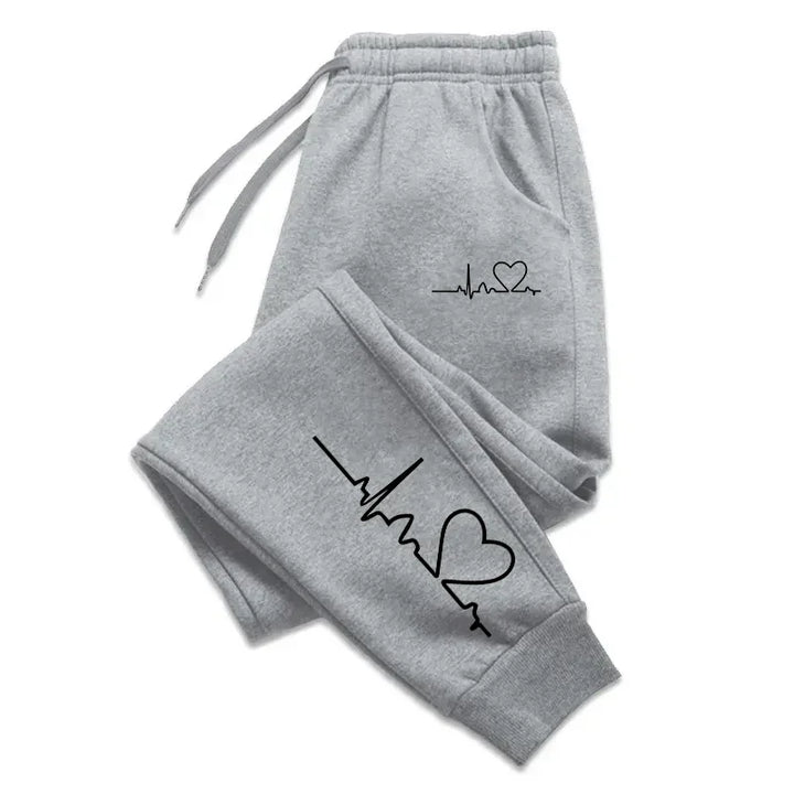 Women's Casual Heart Print Sweatpants for Fitness and Jogging