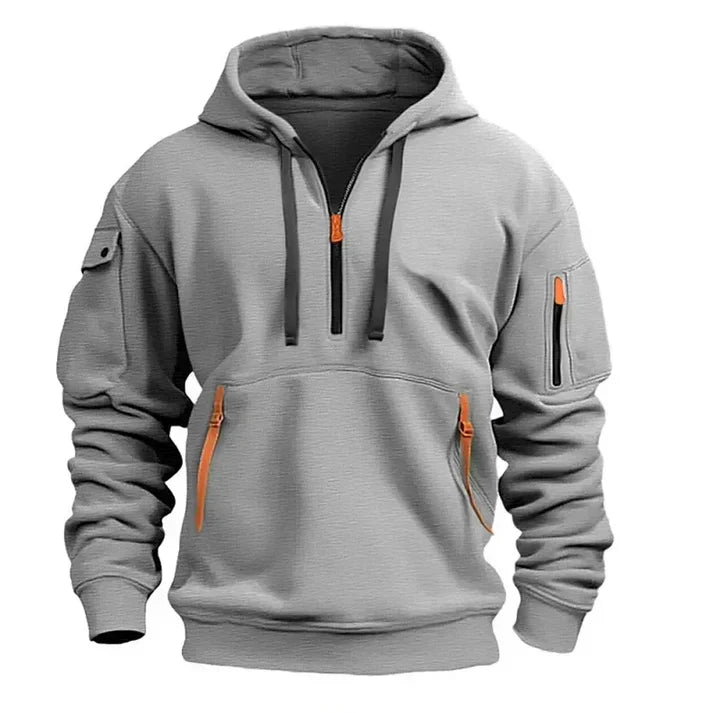 Men's Sporty Hooded Sweatshirt with Half-Zip Design
