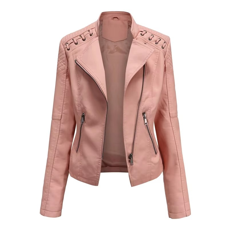Women's PU Leather Motorcycle Jacket – Slim Fit, Zipper Closure, 12 Colors
