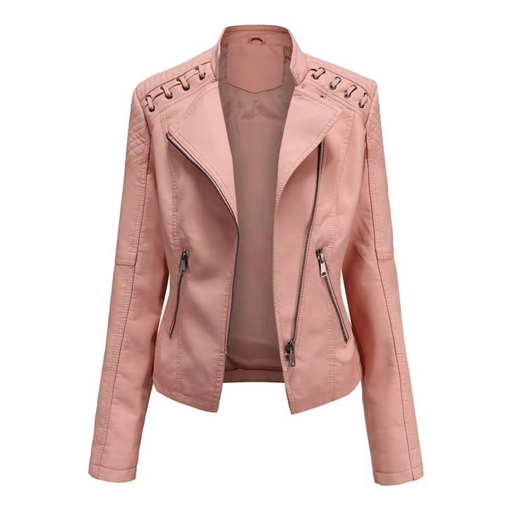 Women's PU Leather Motorcycle Jacket – Slim Fit, Zipper Closure, 12 Colors