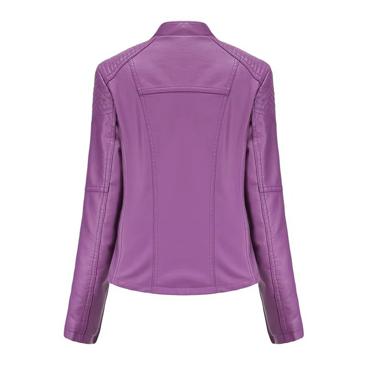 Women's PU Leather Motorcycle Jacket – Slim Fit, Zipper Closure, 12 Colors