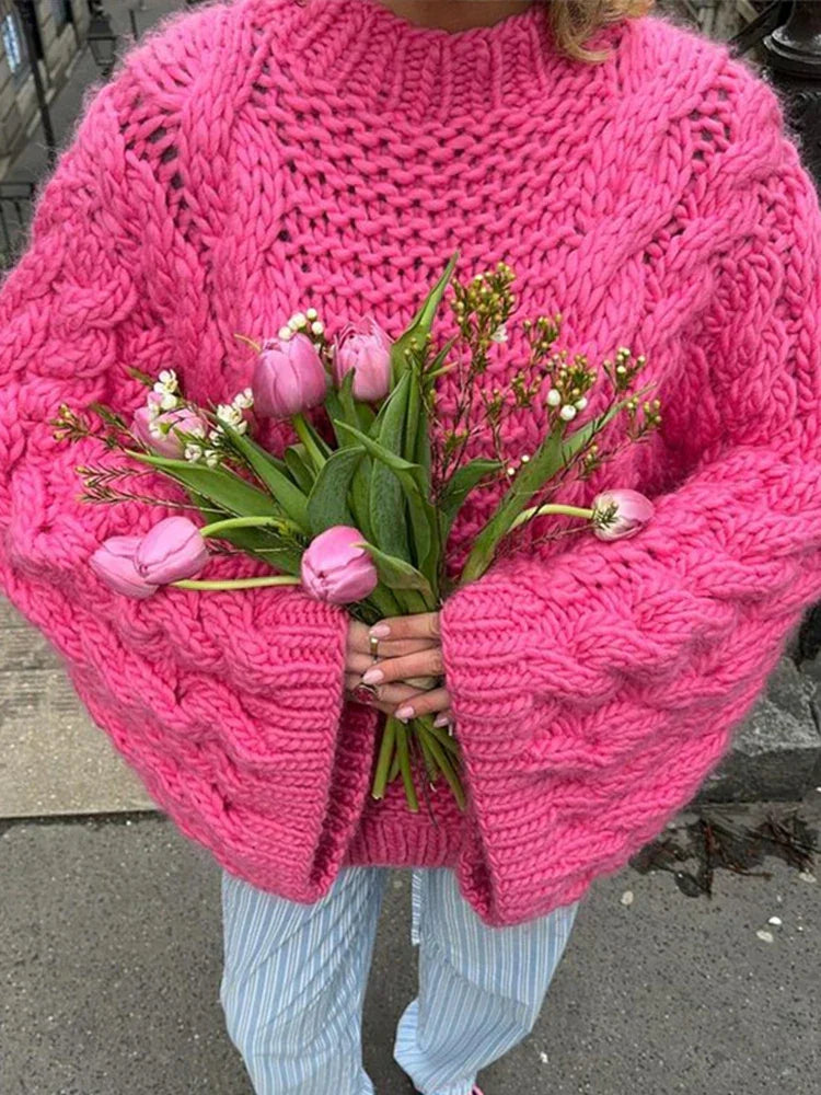 Women’s Oversized Knitted Sweater | Cable Knit with Balloon Sleeves