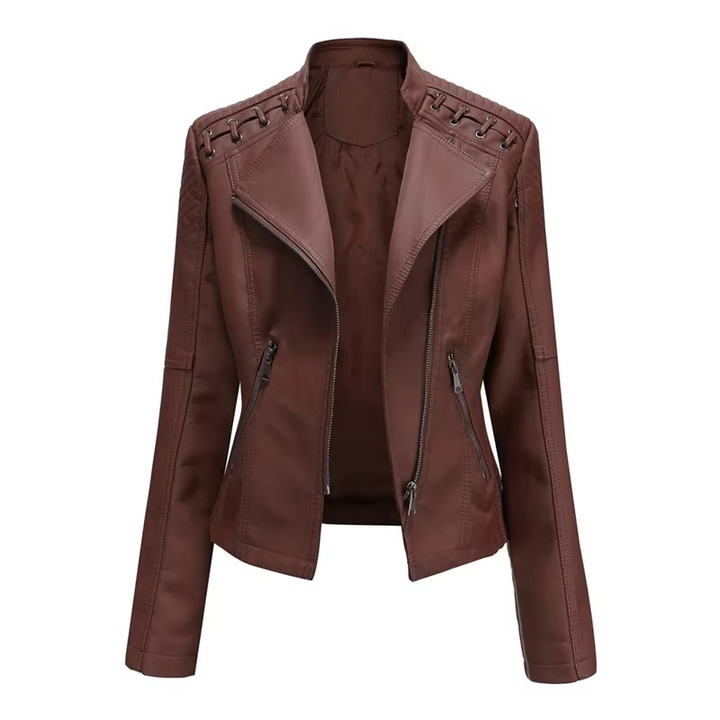 Women's PU Leather Motorcycle Jacket – Slim Fit, Zipper Closure, 12 Colors