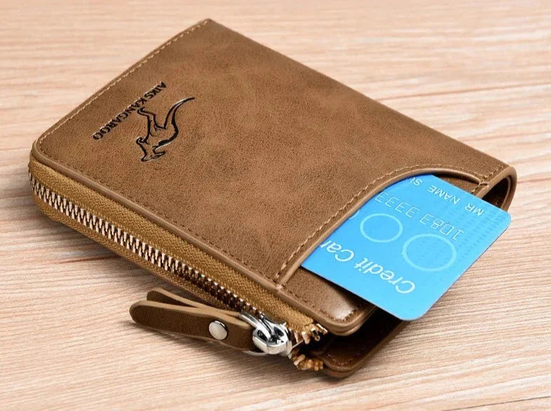 Men's RFID-Blocking Leather Wallet with Zipper Closure