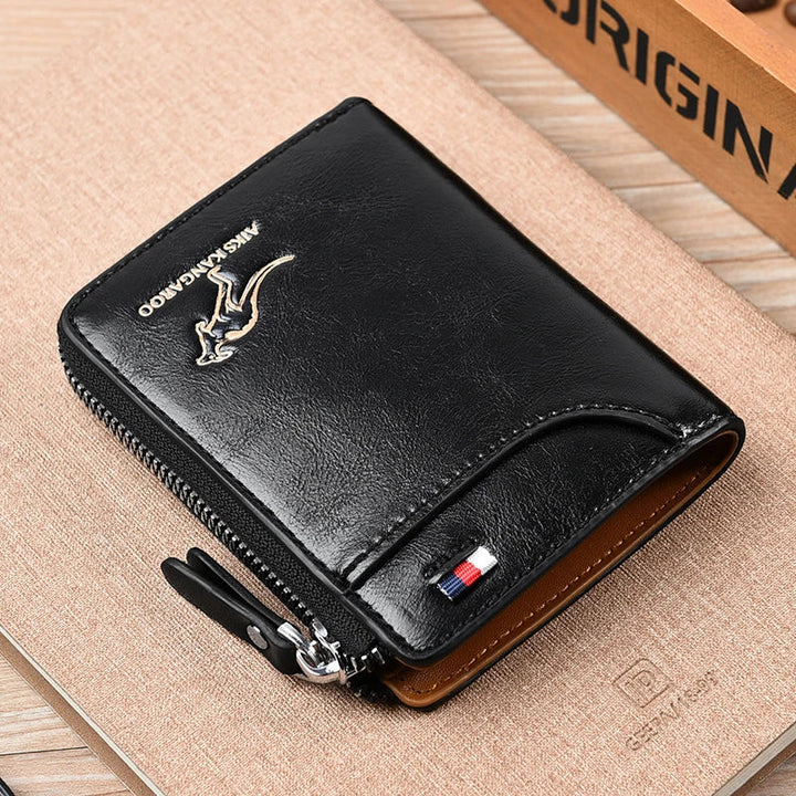 Men's RFID-Blocking Leather Wallet with Zipper Closure